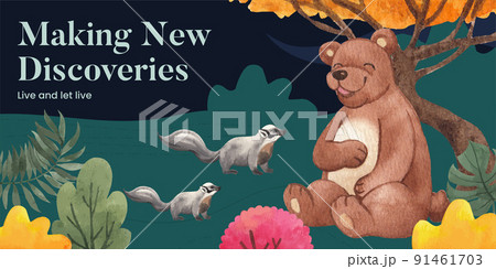 Blog header template with tropical wildlife concept,watercolor style 91461703