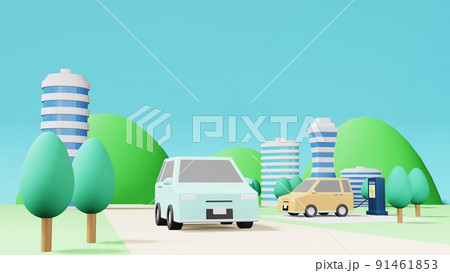 3d 電気自動車　街並み 91461853