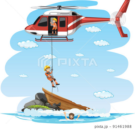 Island scene with rescue in cartoon style 91461988