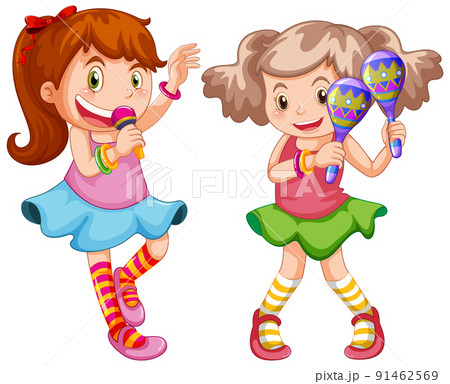 Happy girls with music instruments 91462569