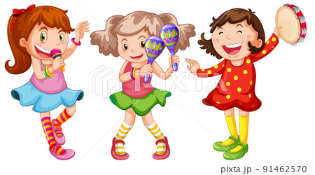 Happy girls with music instruments 91462570