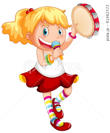 Cute girl cartoon character with music instruments 91462572