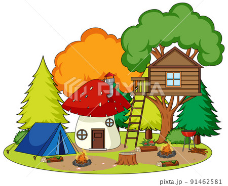 Scene with tent and campfire 91462581