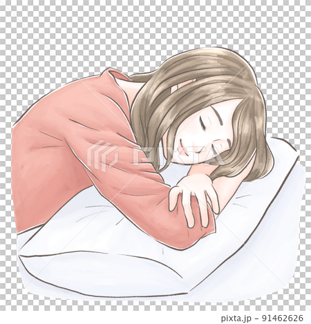 うつ伏せで快眠の女性　水彩風 91462626