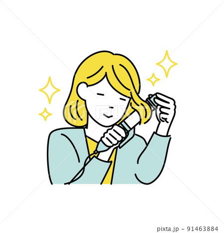 身支度をする女性のイラスト_コテでヘアセット 身支度をする女性のイラスト_コテでヘアセット 91463884