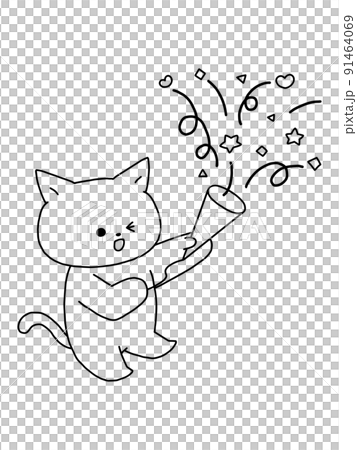 猫・おめでとう～！／線画 91464069