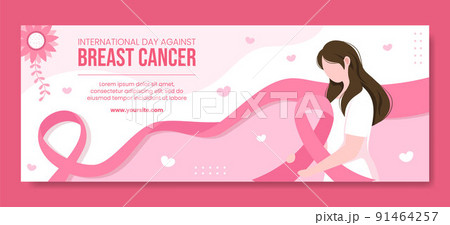 Breast Cancer Awareness Month Social Media Cover Template Flat Cartoon Background Vector Illustration 91464257