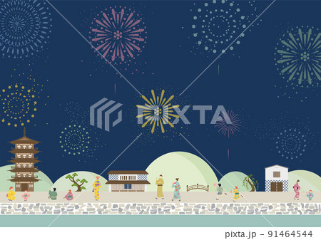 花火　和風背景 91464544