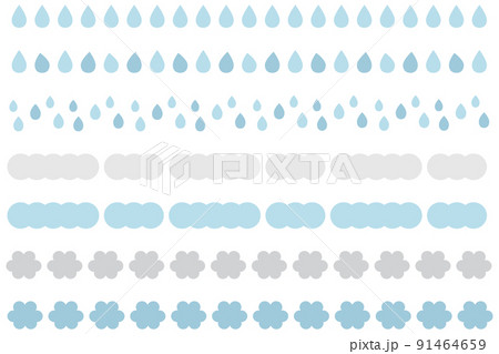 シンプルで可愛い雨と雲のラインのセット　青とグレー 91464659