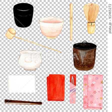 手描き水彩の茶道具セットイラスト 手描き水彩の茶道具セットイラスト 91465272