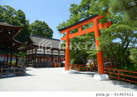 下鴨神社　細殿・橋殿と鳥居　京都市左京区 91465421