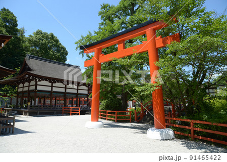 下鴨神社　橋殿と鳥居　京都市左京区 91465422