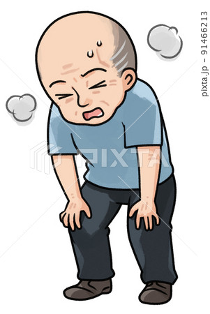 息切れするシニア男性 息切れするシニア男性 91466213