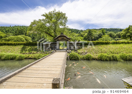 一乗谷朝倉氏遺跡 朝倉館跡・唐門と鯉 一乗谷朝倉氏遺跡 朝倉館跡・唐門と鯉 91469464