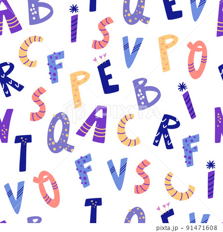 abc seamless pattern. Cute birthday alphabet print. Concept of learning English. Uppercase colorful letters for kids print, school carnival party, typography. Vector illustration abc seamless pattern. Cute birthday alphabet print. Concept of learning English. Uppercase colorful letters for kids print, school carnival party, typography. Vector illustration 91471608