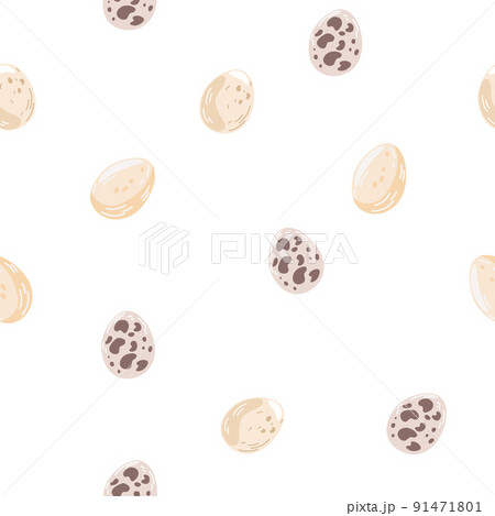 Chicken eggs seamless pattern. Healthy Protein food. Poultry farming. For printing, brochures, shops, restaurants and farming, wallpapers, print products. Vector cartoon illustration. 91471801