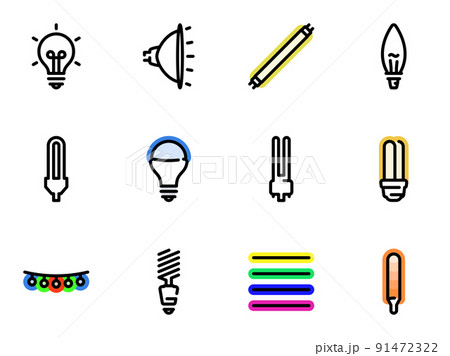 Set of black vector icons, isolated against white background. Illustration on a theme Types of Bulbs Set of black vector icons, isolated against white background. Illustration on a theme Types of Bulbs 91472322