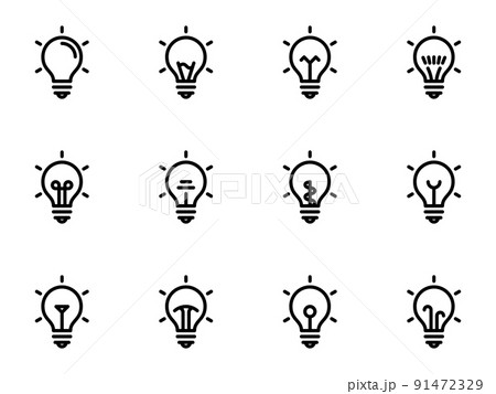 Set of black vector icons, isolated against white background. Illustration on a theme Bulb 91472329