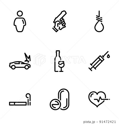 Set of black vector icons, isolated against white background. Illustration on a theme Causes of death 91472421