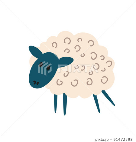 Cartoon sheep. Cute lamb. Farm animal. Vector illustration isolated on the white background.  91472598