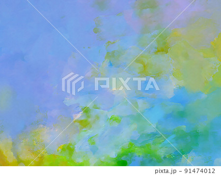 水彩画（青色、水色、黄緑色）