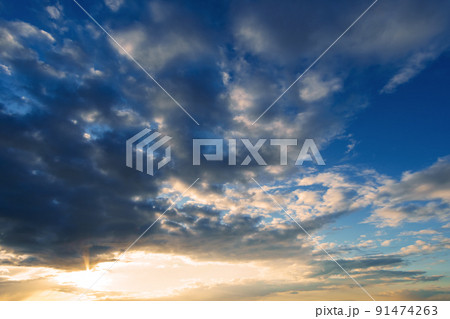 beautiful blue sky with clouds in the evening as abstract background 91474263