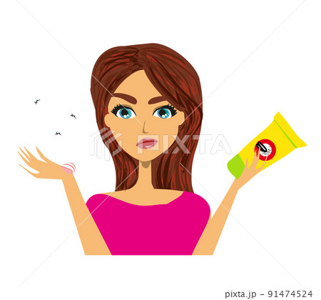 Woman Who Is Bitten By A Mosquito - illustration isolated from background 91474524