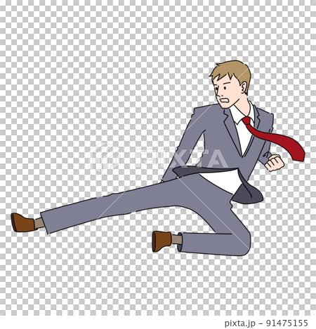飛踢商人的插圖（白色背景、矢量、剪裁） 91475155