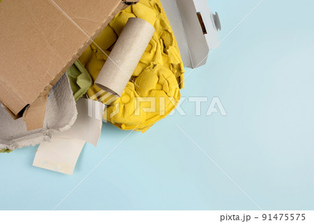 Paper recycling and sorting garbage waste with copy space Paper recycling and sorting garbage waste with copy space 91475575