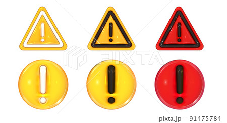 Caution signs 3d set. Hazard warning circle and triangle stickers. Danger, attention and important exclamation mark. Realistic vector render design element. Caution signs 3d set. Hazard warning circle and triangle stickers. Danger, attention and important exclamation mark. Realistic vector render design element. 91475784