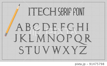 Blueprint architecture font. Capital serif letters alphabet. Sketch vector plan design background. Blueprint architecture font. Capital serif letters alphabet. Sketch vector plan design background. 91475798