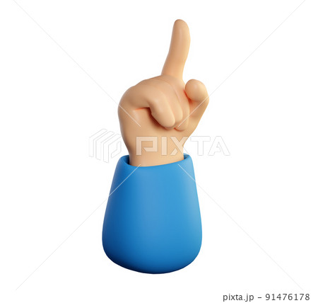 Pointing human hand. Touch, click or attention one finger sign of cartoon character. Realistic 3d high quality render isolated on white background. 91476178