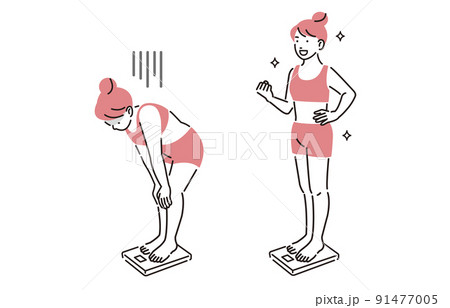 人物 ダイエット_体重計に乗る女性セット 人物 ダイエット_体重計に乗る女性セット 91477005