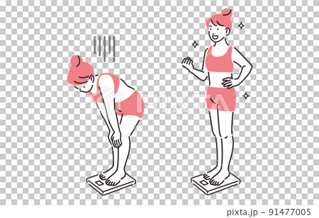 人物 ダイエット_体重計に乗る女性セット 人物 ダイエット_体重計に乗る女性セット 91477005