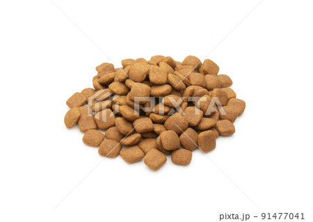 Pile of dog food isolated on white 91477041