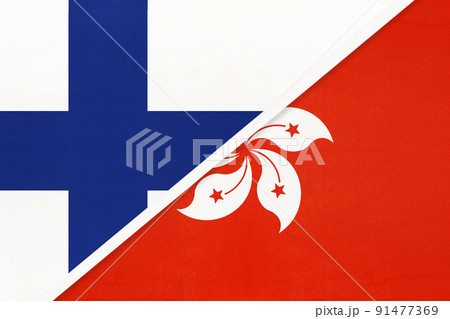 Finland and Hong Kong, symbol of country. Finnish national flags. 91477369