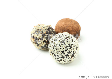 Sweet truffles isolated on white background, close up 91480069