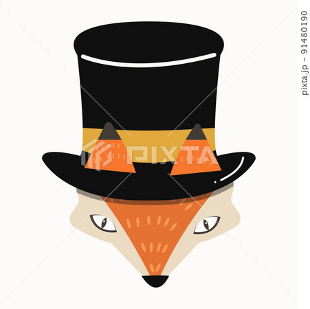 little cute fox head with hat 91480190