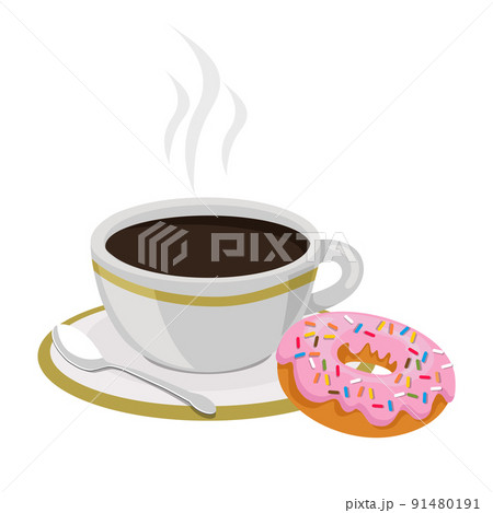Black coffee cup with donut food Black coffee cup with donut food 91480191