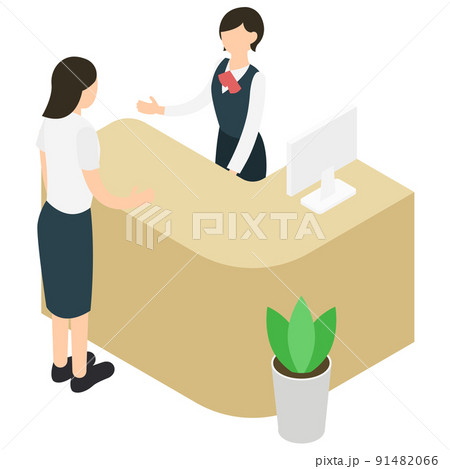 受付カウンターと女性客のイラスト素材 [91482066] - PIXTA