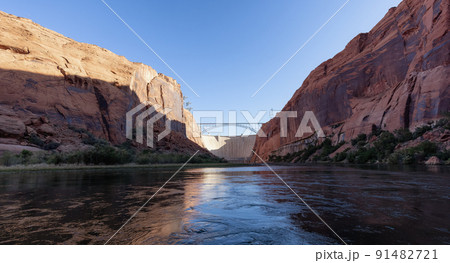 Glen Canyon Dam and Colorado River in Page, Arizona, United States of America. Glen Canyon Dam and Colorado River in Page, Arizona, United States of America. 91482721