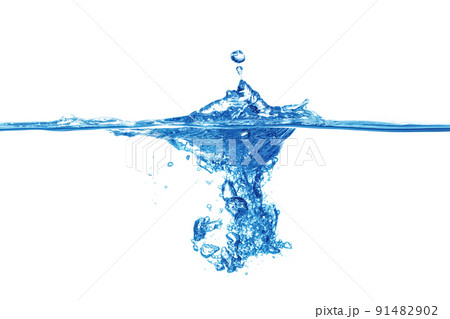 The surface of the water splashes blue, the side view is set on a white background The surface of the water splashes blue, the side view is set on a white background 91482902