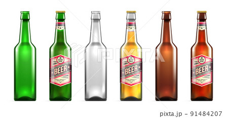 Realistic Beer Bottles Icon Set 91484207