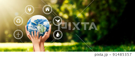 Hands raised to Earth. Environment protection 91485357