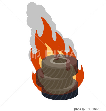 Burning tire. The old wheel. The problem of urban garbage and ecology 91486538