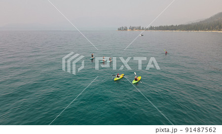 Paddle boarding on the Lake Tahoe 91487562