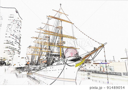 日本丸 みなとみらい イラスト1 日本丸 みなとみらい イラスト1 91489054