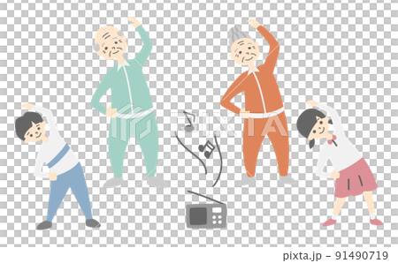 老人小孩做廣播體操(無主線) 老人小孩做廣播體操(無主線) 91490719