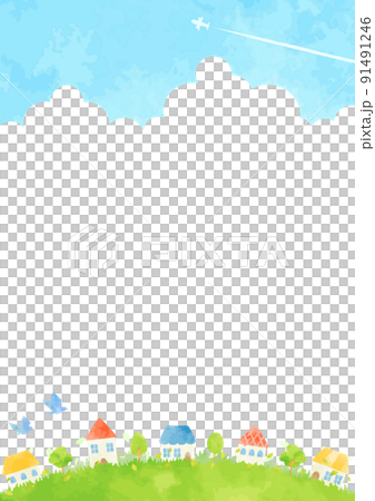 丘と街並みと青空の風景イラスト 丘と街並みと青空の風景イラスト 91491246