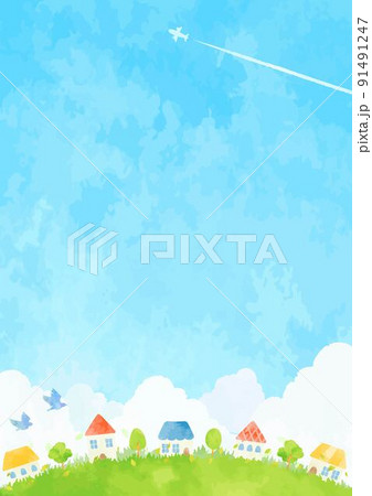 丘の上にある手描きの街並みイラスト 丘の上にある手描きの街並みイラスト 91491247